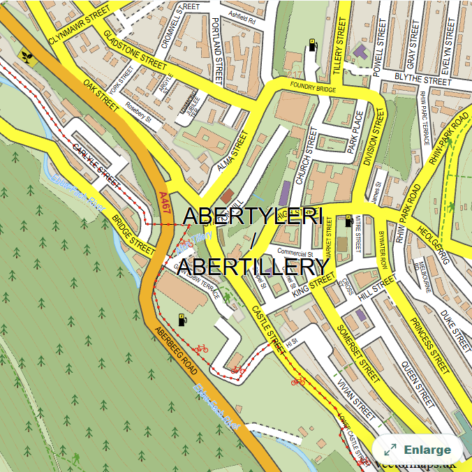 Detailed editable vector street map of Abertillery